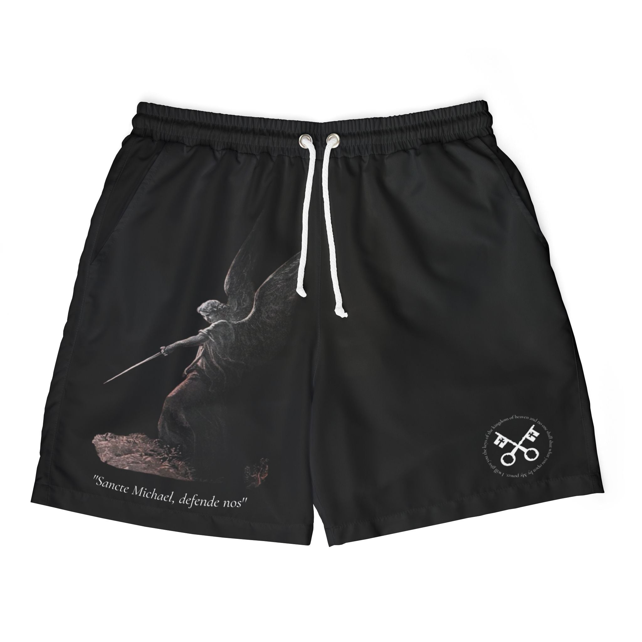 Sancte Michael, Defende Nos™ Swim Shorts — Saint Michael, defend us in battle.
